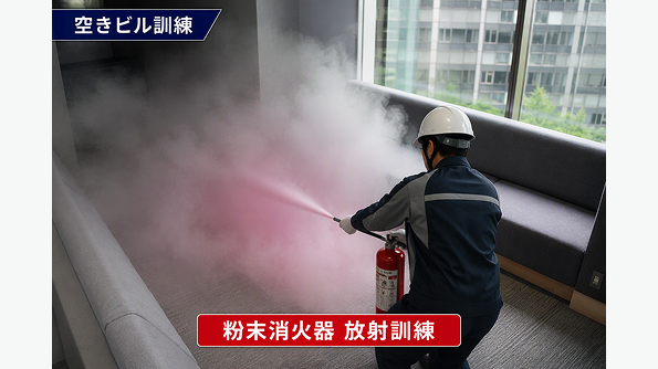 ビルスタッフが消化器の使用する訓練の様子